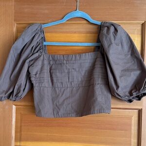 Abercrombie & Fitch Brown Puff Sleeve Crop Top